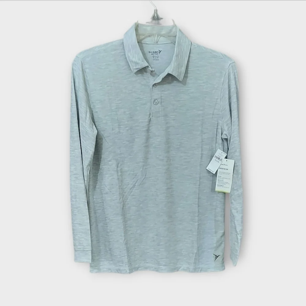 NWT Old Navy Active Heathered Gray Long Sleeve Polo ~sz XL(14-16) School Uniform
